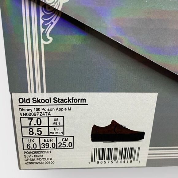 VANS Old Skool Stackform Disney 100 POISON APPLE Mahogany Womens size 8.5 New - Picture 2 of 12